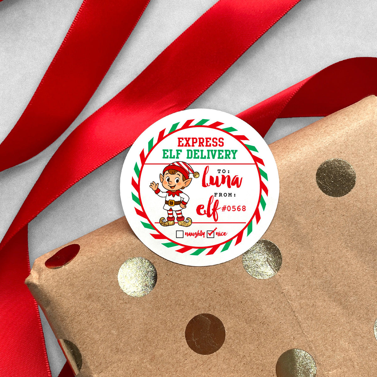 Round Christmas Gift Stickers | Express Elf Delivery