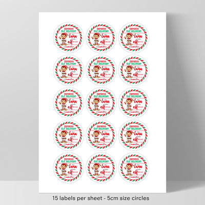 Round Christmas Gift Stickers | Express Elf Delivery