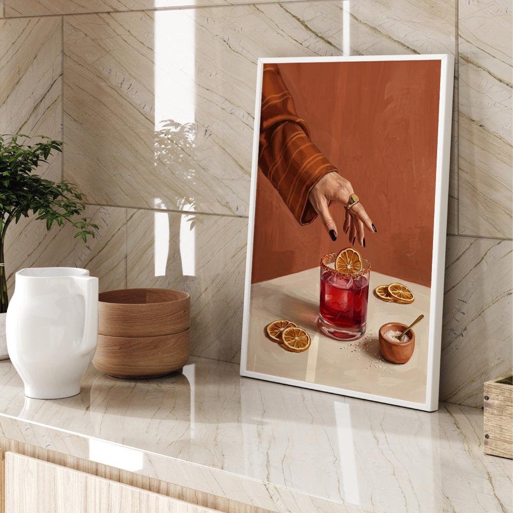 Propper Reaching Negroni Cocktail Poster Terracotta, Woman Reaching Drink – Print and ...