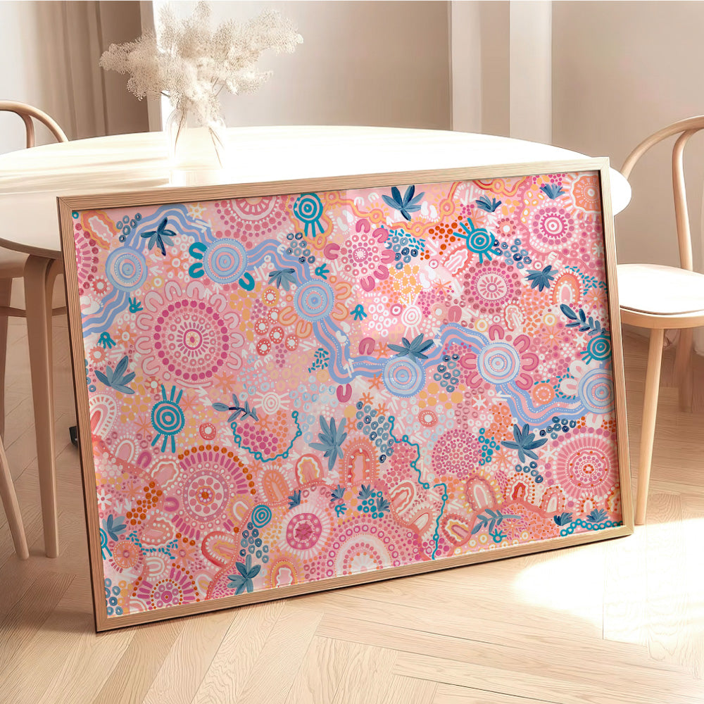 Flourishing in Rainbow  - Art Print by Leah Cummins, Poster, Stretched Canvas or Framed Wall Art Prints, shown framed in a room