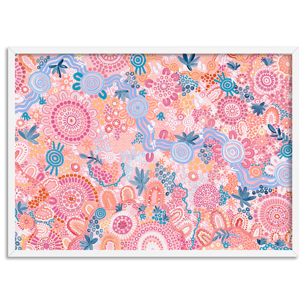 Flourishing in Rainbow  - Art Print by Leah Cummins, Poster, Stretched Canvas, or Framed Wall Art Print, shown in a white frame