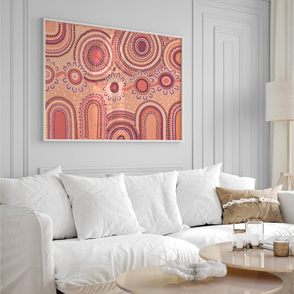 Journey in Terracotta  - Art Print by Leah Cummins, Poster, Stretched Canvas or Framed Wall Art Prints, shown framed in a room