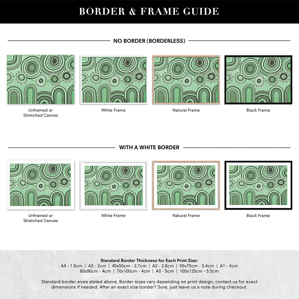 Journey in Green  - Art Print by Leah Cummins, Poster, Stretched Canvas or Framed Wall Art, Showing White , Black, Natural Frame Colours, No Frame (Unframed) or Stretched Canvas, and With or Without White Borders