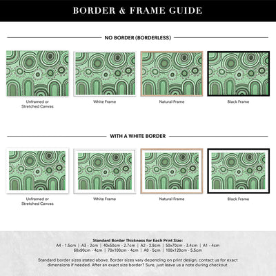 Journey in Green  - Art Print by Leah Cummins, Poster, Stretched Canvas or Framed Wall Art, Showing White , Black, Natural Frame Colours, No Frame (Unframed) or Stretched Canvas, and With or Without White Borders