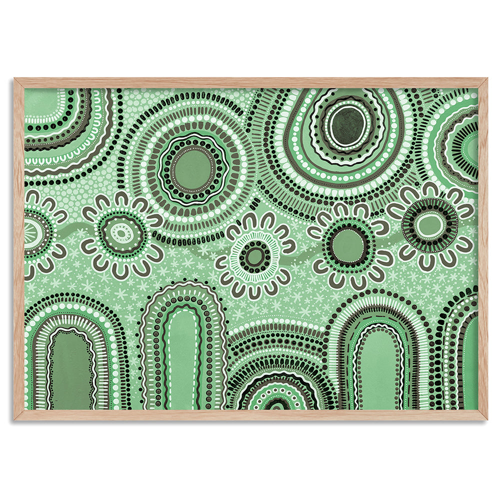 Journey in Green  - Art Print by Leah Cummins, Poster, Stretched Canvas, or Framed Wall Art Print, shown in a natural timber frame