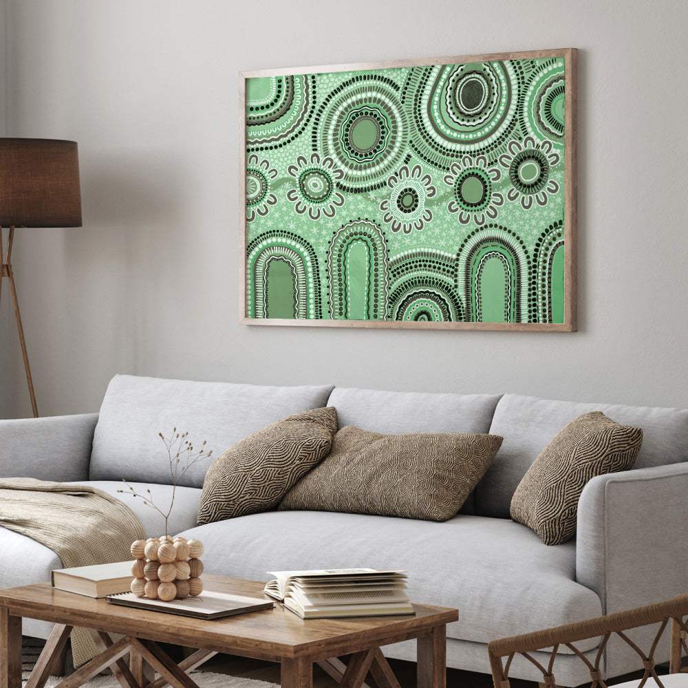 Journey in Green  - Art Print by Leah Cummins, Poster, Stretched Canvas or Framed Wall Art Prints, shown framed in a room