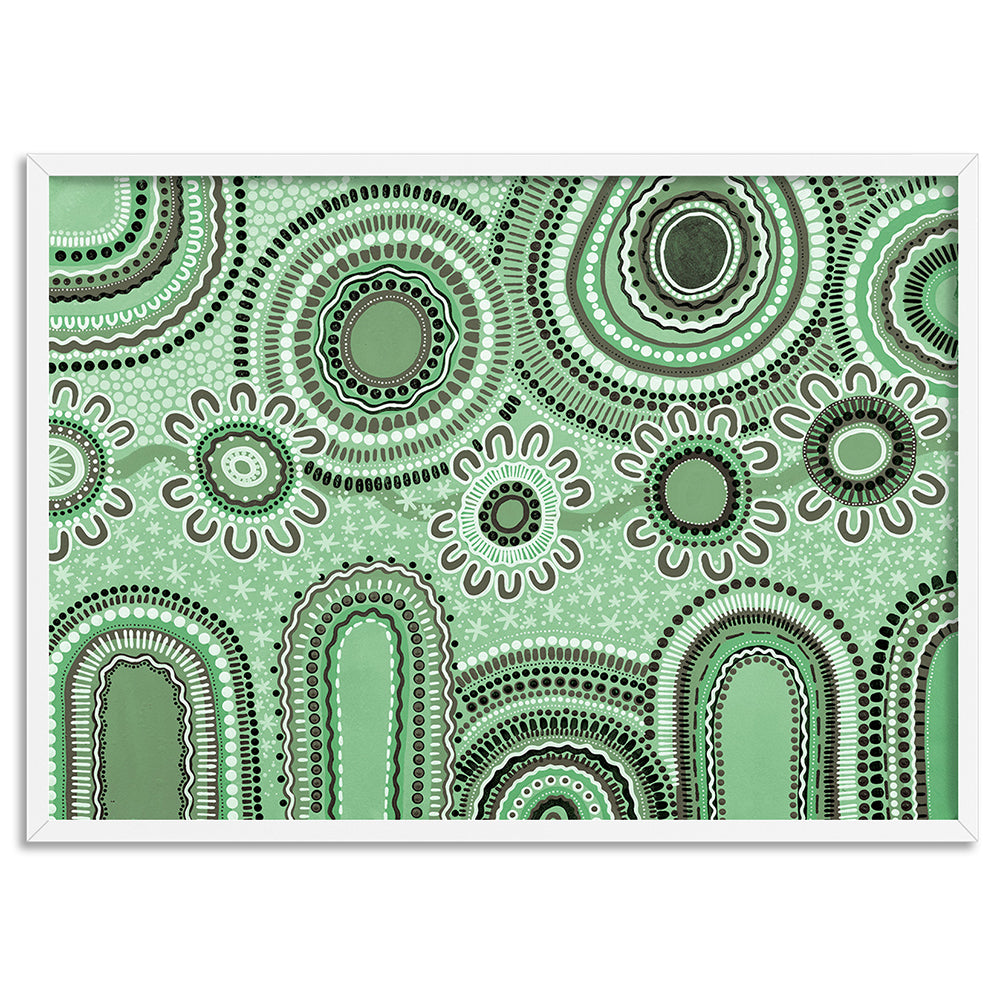 Journey in Green  - Art Print by Leah Cummins, Poster, Stretched Canvas, or Framed Wall Art Print, shown in a white frame