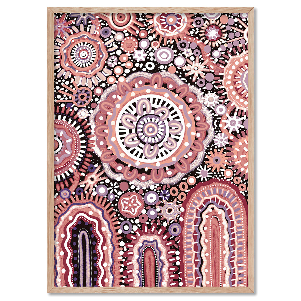 Land Over Mountains - Art Print by Leah Cummins, Poster, Stretched Canvas, or Framed Wall Art Print, shown in a natural timber frame