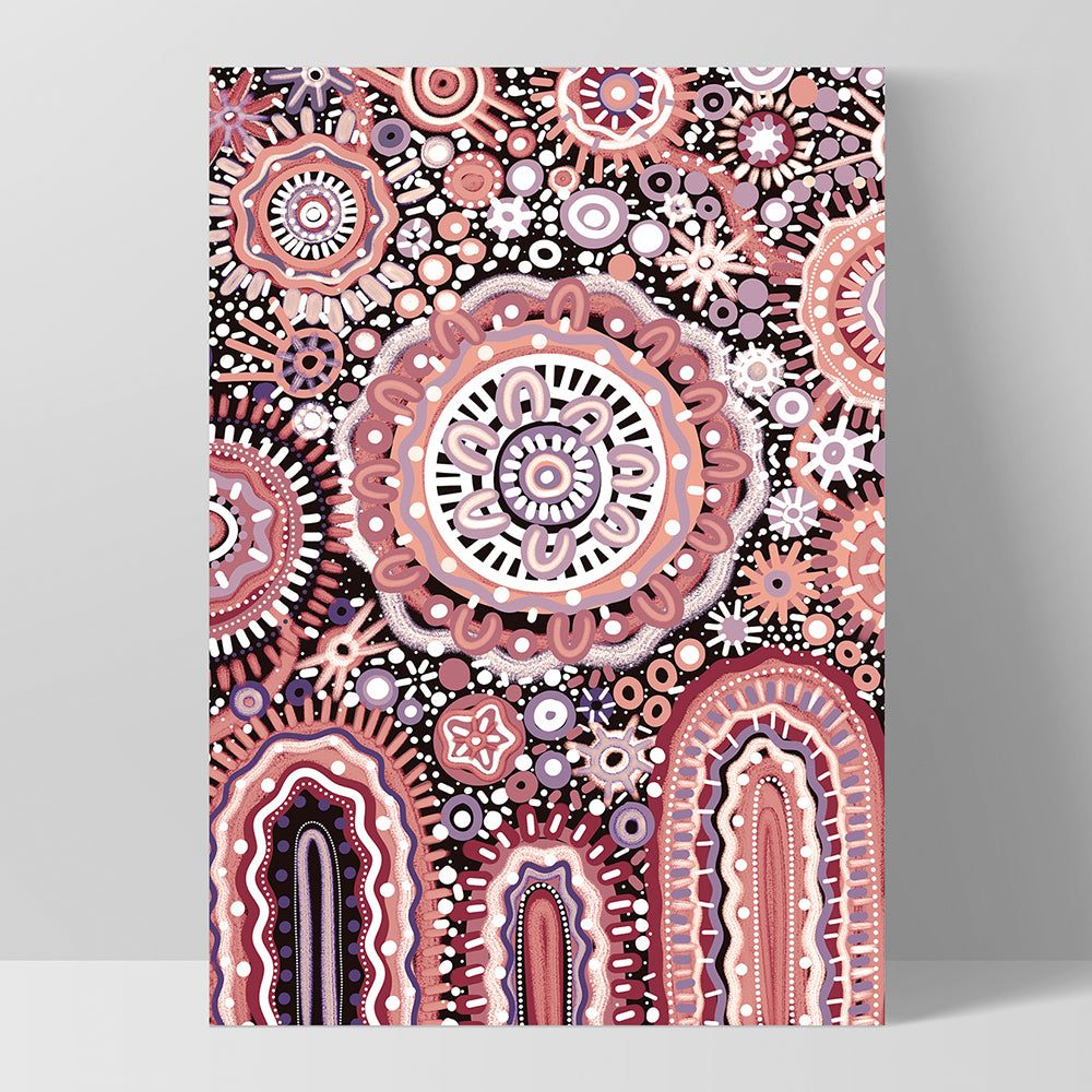 Land Over Mountains - Art Print by Leah Cummins, Poster, Stretched Canvas, or Framed Wall Art Print, shown as a stretched canvas or poster without a frame