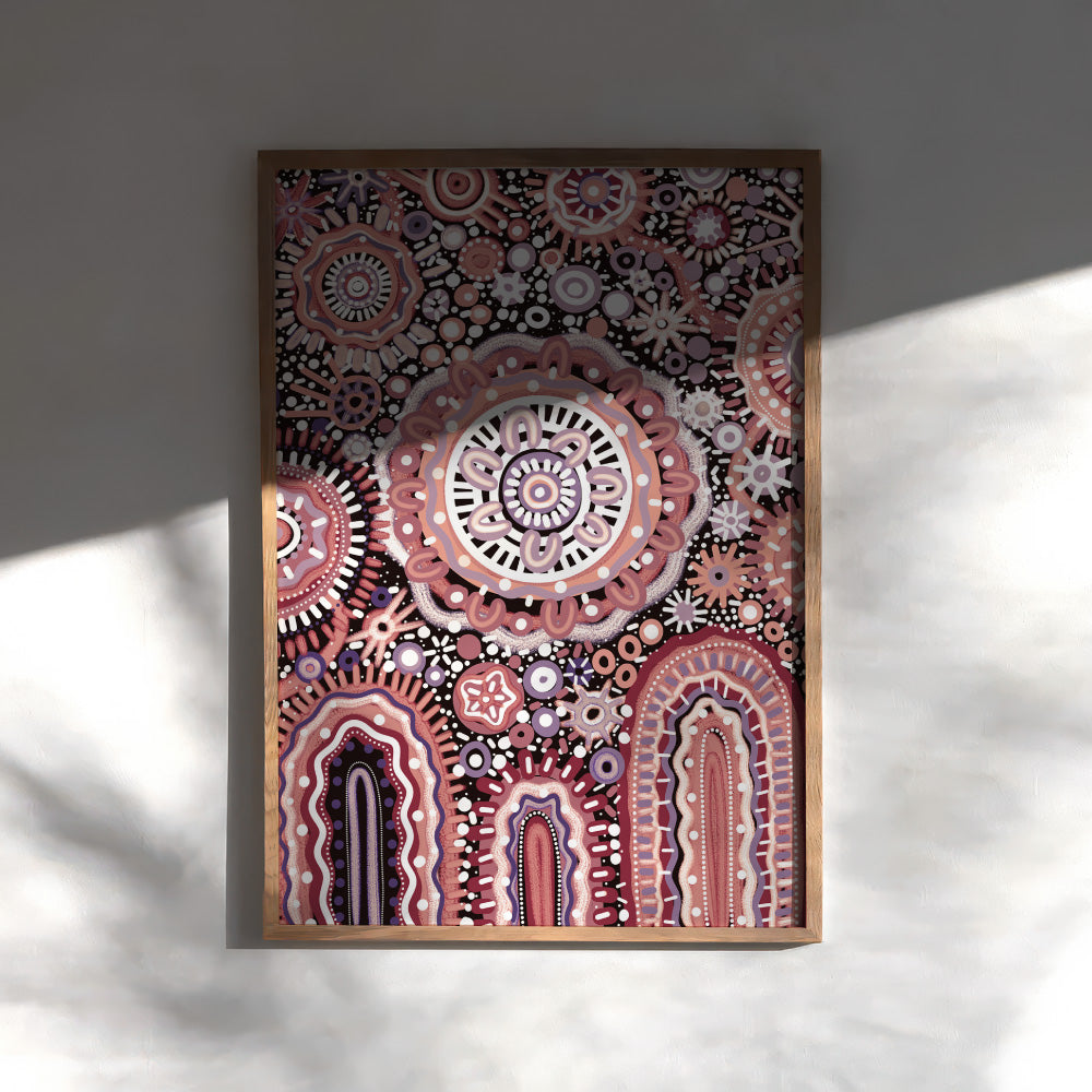 Land Over Mountains - Art Print by Leah Cummins, Poster, Stretched Canvas or Framed Wall Art Prints, shown framed in a room