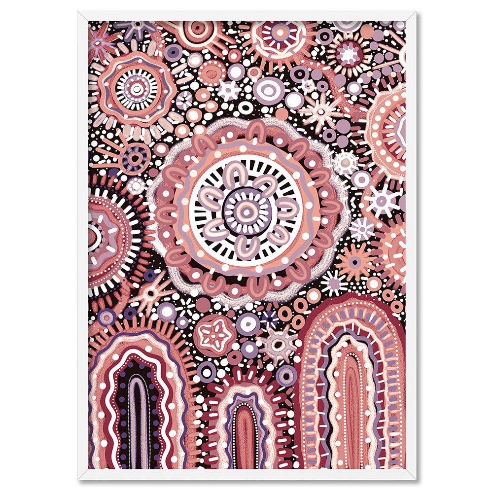 Land Over Mountains - Art Print by Leah Cummins, Poster, Stretched Canvas, or Framed Wall Art Print, shown in a white frame