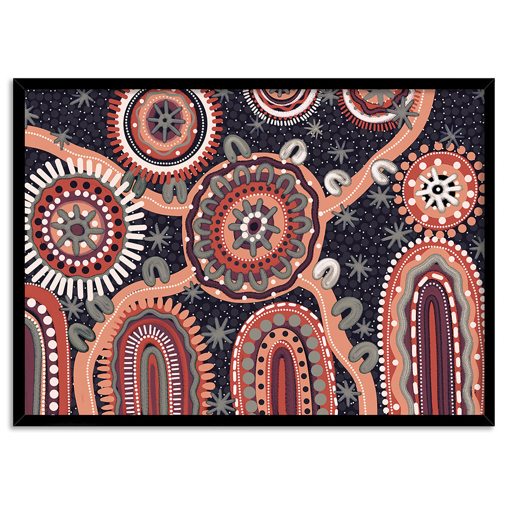 Spirit of the Land at Night - Art Print by Leah Cummins, Poster, Stretched Canvas, or Framed Wall Art Print, shown in a black frame