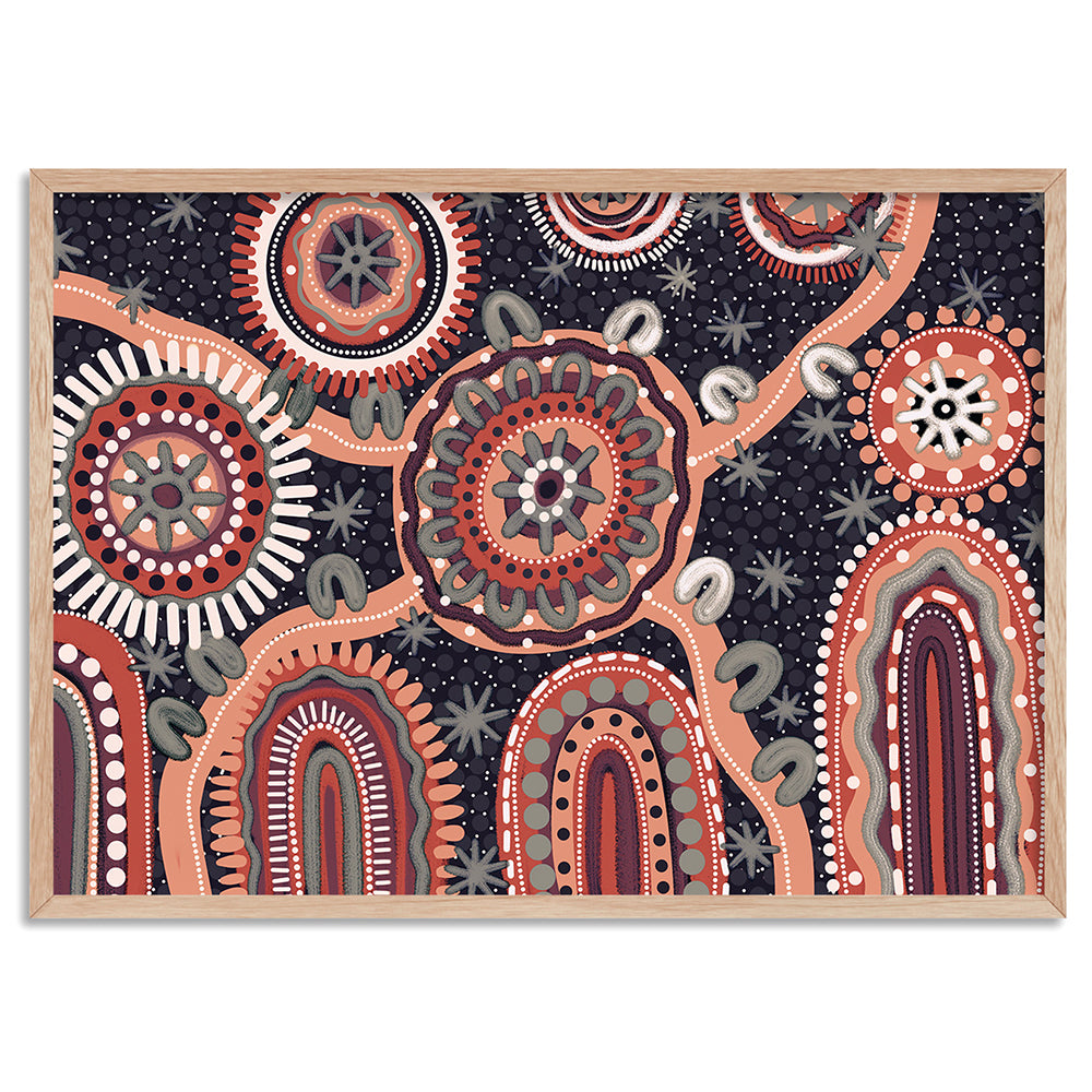 Spirit of the Land at Night - Art Print by Leah Cummins, Poster, Stretched Canvas, or Framed Wall Art Print, shown in a natural timber frame