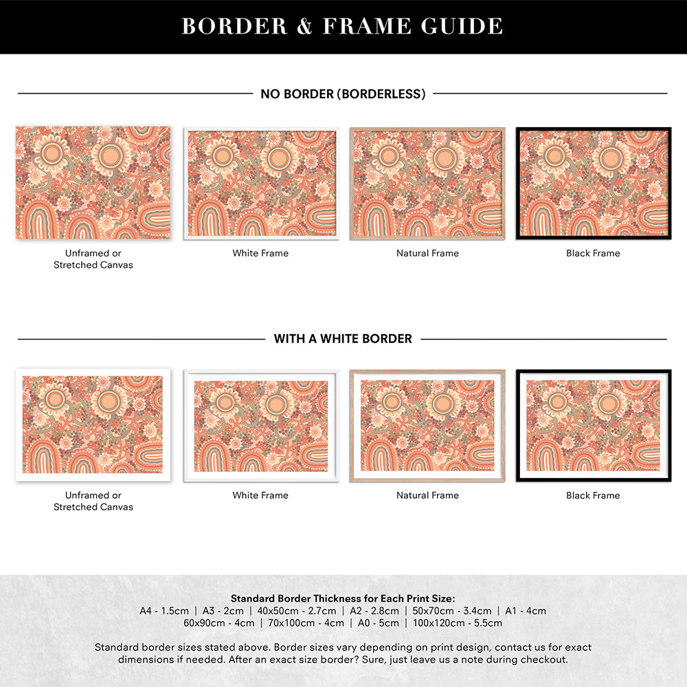 Blooming Edition 1 Orange - Art Print by Leah Cummins, Poster, Stretched Canvas or Framed Wall Art, Showing White , Black, Natural Frame Colours, No Frame (Unframed) or Stretched Canvas, and With or Without White Borders