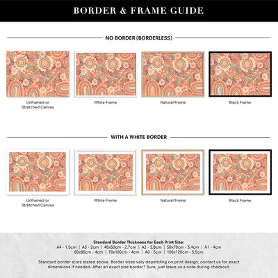Blooming Edition 1 Orange - Art Print by Leah Cummins, Poster, Stretched Canvas or Framed Wall Art, Showing White , Black, Natural Frame Colours, No Frame (Unframed) or Stretched Canvas, and With or Without White Borders