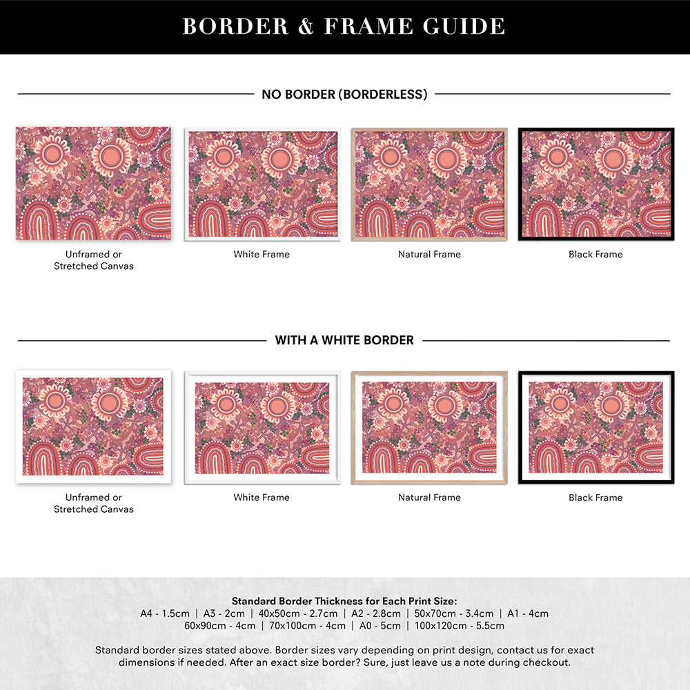 Blooming Edition 1 Pink - Art Print by Leah Cummins, Poster, Stretched Canvas or Framed Wall Art, Showing White , Black, Natural Frame Colours, No Frame (Unframed) or Stretched Canvas, and With or Without White Borders