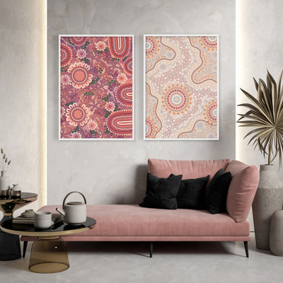 Blooming Edition 1 Pink - Art Print by Leah Cummins, Poster, Stretched Canvas or Framed Wall Art, shown framed in a home interior space