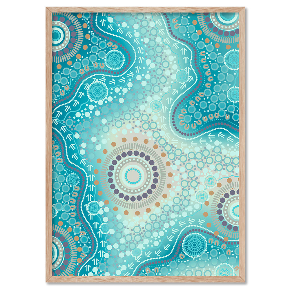 Blooming Edition 2 Blue - Art Print by Leah Cummins, Poster, Stretched Canvas, or Framed Wall Art Print, shown in a natural timber frame