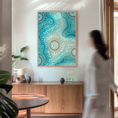 Blooming Edition 2 Blue - Art Print by Leah Cummins, Poster, Stretched Canvas or Framed Wall Art Prints, shown framed in a room