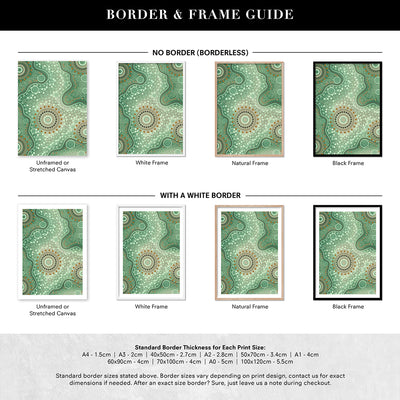 Blooming Edition 2 Green - Art Print by Leah Cummins, Poster, Stretched Canvas or Framed Wall Art, Showing White , Black, Natural Frame Colours, No Frame (Unframed) or Stretched Canvas, and With or Without White Borders