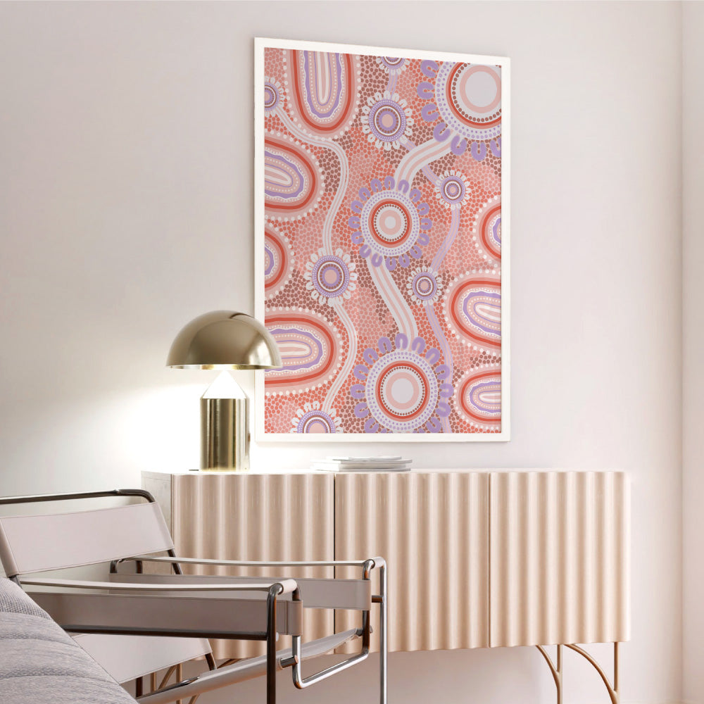 Blooming Land Edition 1 Pink / Purple - Art Print by Leah Cummins, Poster, Stretched Canvas or Framed Wall Art Prints, shown framed in a room