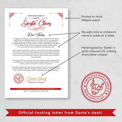 Custom Personalised Letter from Santa, showing details of the letter + customisation options