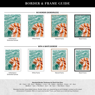 Pool Time - Art Print by Nicole Schafter, Poster, Stretched Canvas or Framed Wall Art, Showing White , Black, Natural Frame Colours, No Frame (Unframed) or Stretched Canvas, and With or Without White Borders