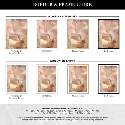 Sand and Rose II - Art Print by Nicole Schafter, Poster, Stretched Canvas or Framed Wall Art, Showing White , Black, Natural Frame Colours, No Frame (Unframed) or Stretched Canvas, and With or Without White Borders