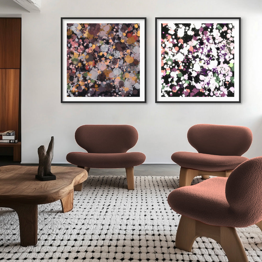 Scatterdance I - Square Art Print by Nicole Schafter, Poster, Stretched Canvas or Framed Wall Art, shown framed in a home interior space