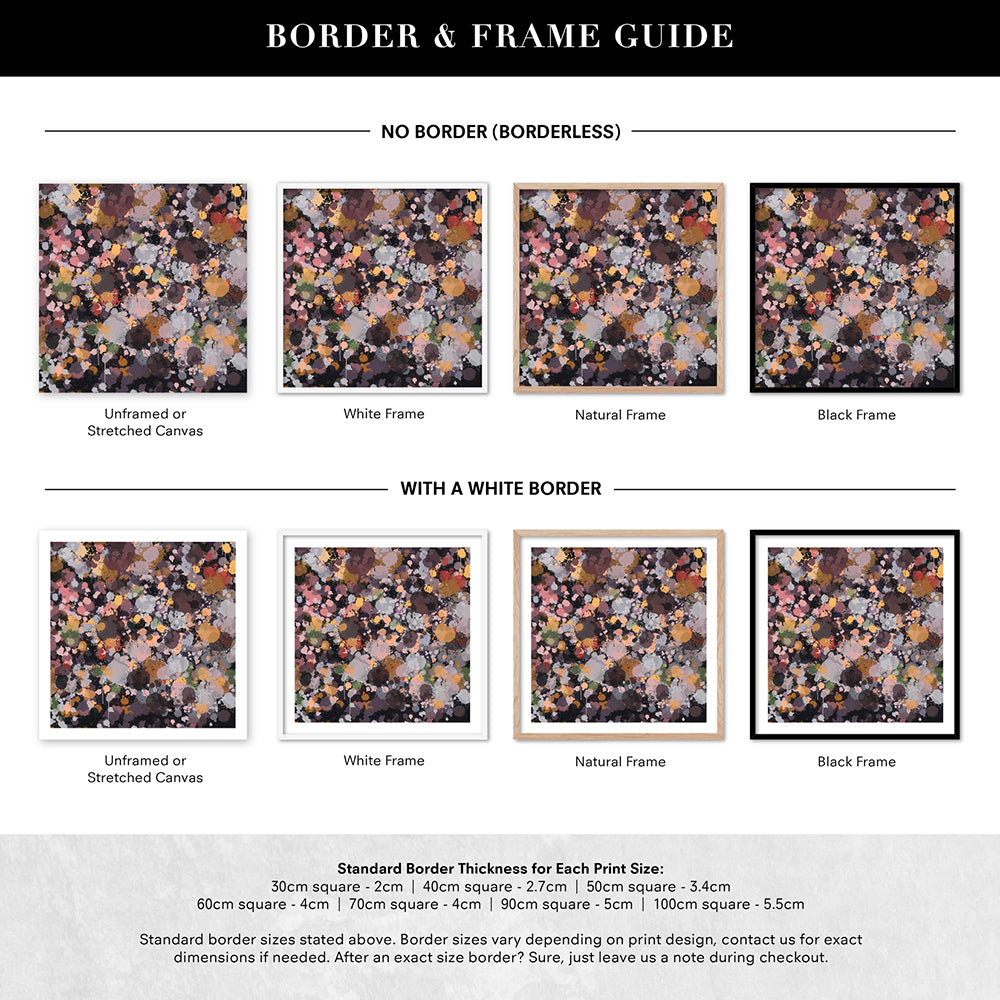 Scatterdance II - Square Art Print by Nicole Schafter, Poster, Stretched Canvas or Framed Wall Art, Showing White , Black, Natural Frame Colours, No Frame (Unframed) or Stretched Canvas, and With or Without White Borders