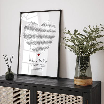 Heart Song Lyrics - Art Print, Poster, Stretched Canvas or Framed Wall Art Prints, shown framed in a room