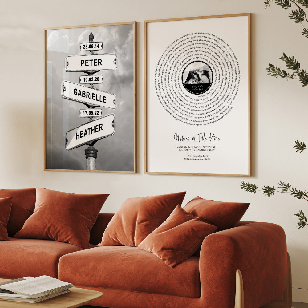 Custom Lyrics Vinyl Record Style | Song and Photo - Art Print, Poster, Stretched Canvas or Framed Wall Art, Close up View of Print Resolution
