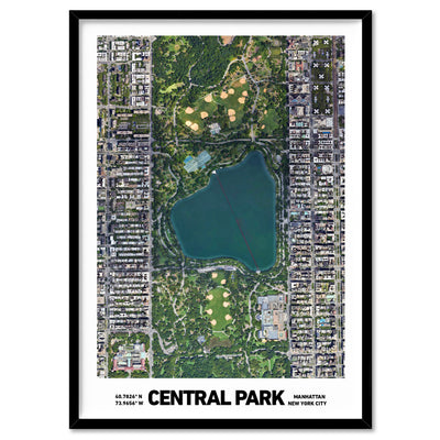 Custom Aerial Satellie Map | Your Location - Art Print, Poster, Stretched Canvas, or Framed Wall Art Print, shown in a black frame