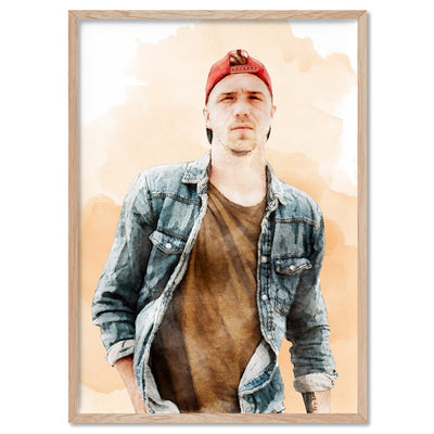 Custom Self Portrait | Watercolour - Art Print, Poster, Stretched Canvas, or Framed Wall Art Print, shown in a natural timber frame