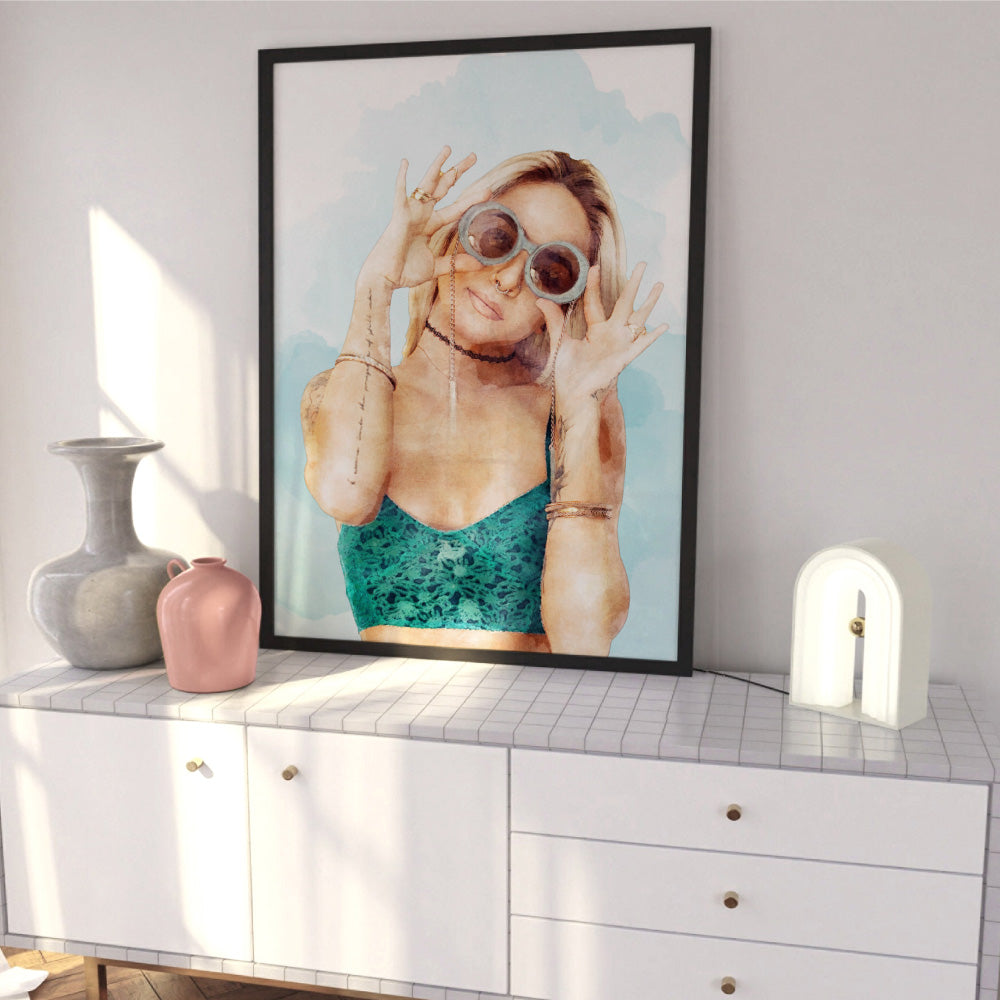 Custom Self Portrait | Watercolour - Art Print, Poster, Stretched Canvas or Framed Wall Art Prints, shown framed in a room