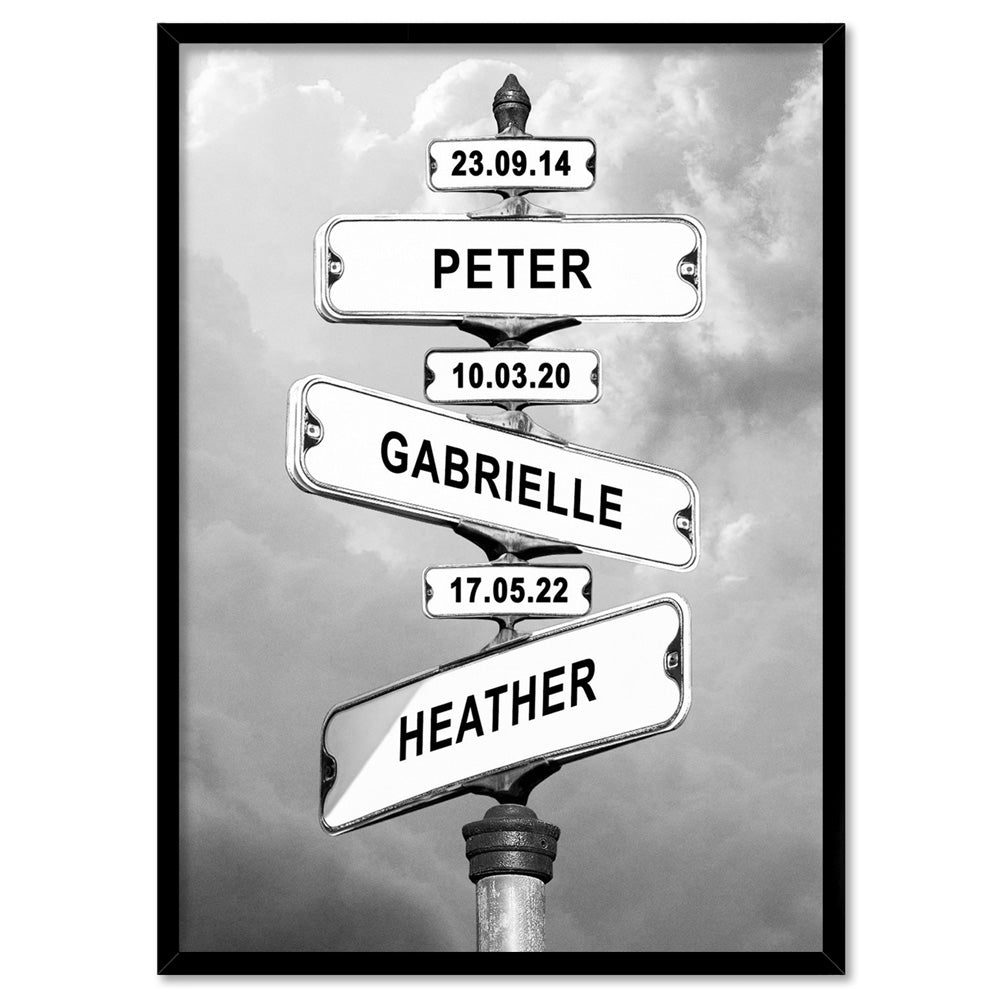 Custom Street Signs - Art Print, Poster, Stretched Canvas, or Framed Wall Art Print, shown in a black frame