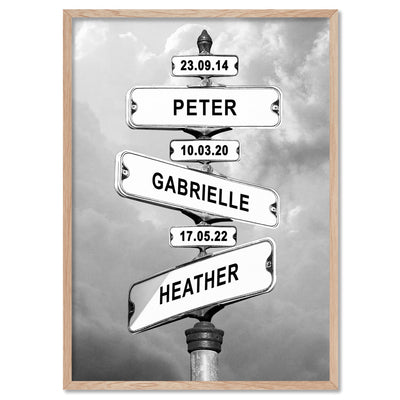 Custom Street Signs - Art Print, Poster, Stretched Canvas, or Framed Wall Art Print, shown in a natural timber frame