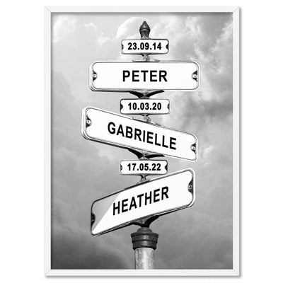 Custom Street Signs - Art Print, Poster, Stretched Canvas, or Framed Wall Art Print, shown in a white frame
