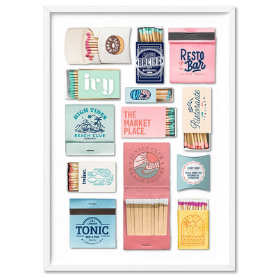 Custom Matchbox Art | Your Details - Art Print, Poster, Stretched Canvas, or Framed Wall Art Print, shown in a white frame