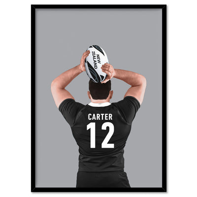 Custom Rugby Player - Art Print, Poster, Stretched Canvas, or Framed Wall Art Print, shown in a black frame