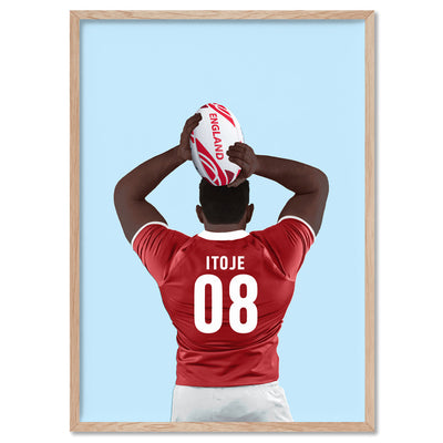 Custom Rugby Player - Art Print, Poster, Stretched Canvas, or Framed Wall Art Print, shown in a natural timber frame