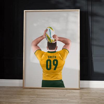 Custom Rugby Player - Art Print, Poster, Stretched Canvas or Framed Wall Art Prints, shown framed in a room