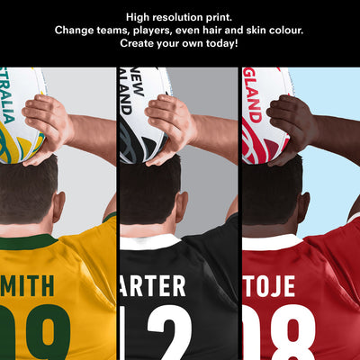 Custom Rugby Player - Art Print, Poster, Stretched Canvas or Framed Wall Art, Close up View of Print Resolution