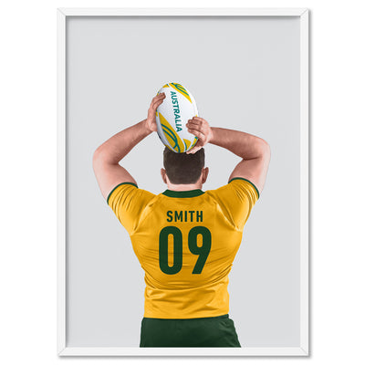 Custom Rugby Player - Art Print, Poster, Stretched Canvas, or Framed Wall Art Print, shown in a white frame