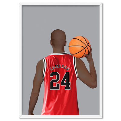 Custom Basketball Player -  Art Print, Poster, Stretched Canvas, or Framed Wall Art Print, shown in a white frame