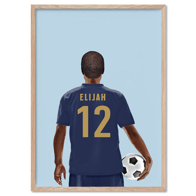 Custom Soccerl Player -  Art Print, Poster, Stretched Canvas, or Framed Wall Art Print, shown in a natural timber frame