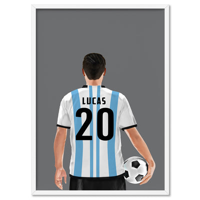 Custom Soccerl Player -  Art Print, Poster, Stretched Canvas, or Framed Wall Art Print, shown in a white frame
