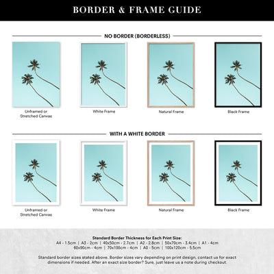 Twim Palms - Art Print, Poster, Stretched Canvas or Framed Wall Art, Showing White , Black, Natural Frame Colours, No Frame (Unframed) or Stretched Canvas, and With or Without White Borders