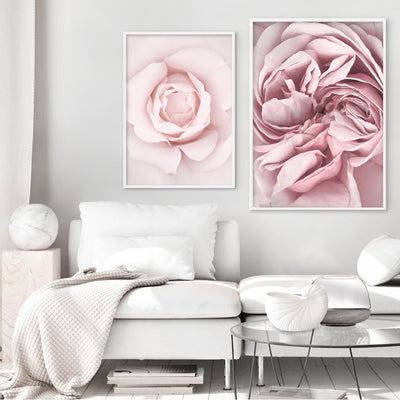 Peony Dance II - Art Print, Poster, Stretched Canvas or Framed Wall Art, shown framed in a home interior space