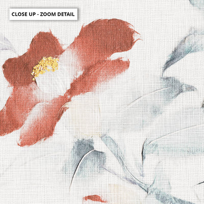 Oriental Paper Flowers Linen I - Art Print, Poster, Stretched Canvas or Framed Wall Art, Close up View of Print Resolution